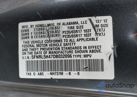 2013 Honda Odyssey Ex из США, поврежденный, VIN 5FNRL5H47DB032096